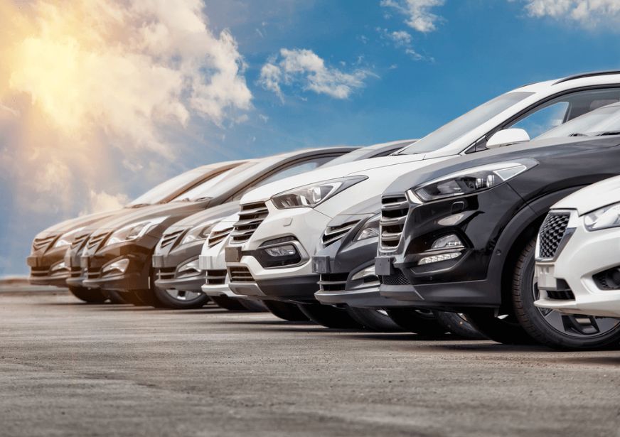 Vehicles lined up outside